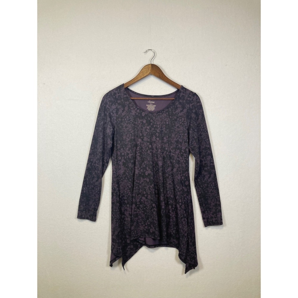 Soma Womens Purple Floral Print Long‎ Sleeve Tunic Top Shirt Medium